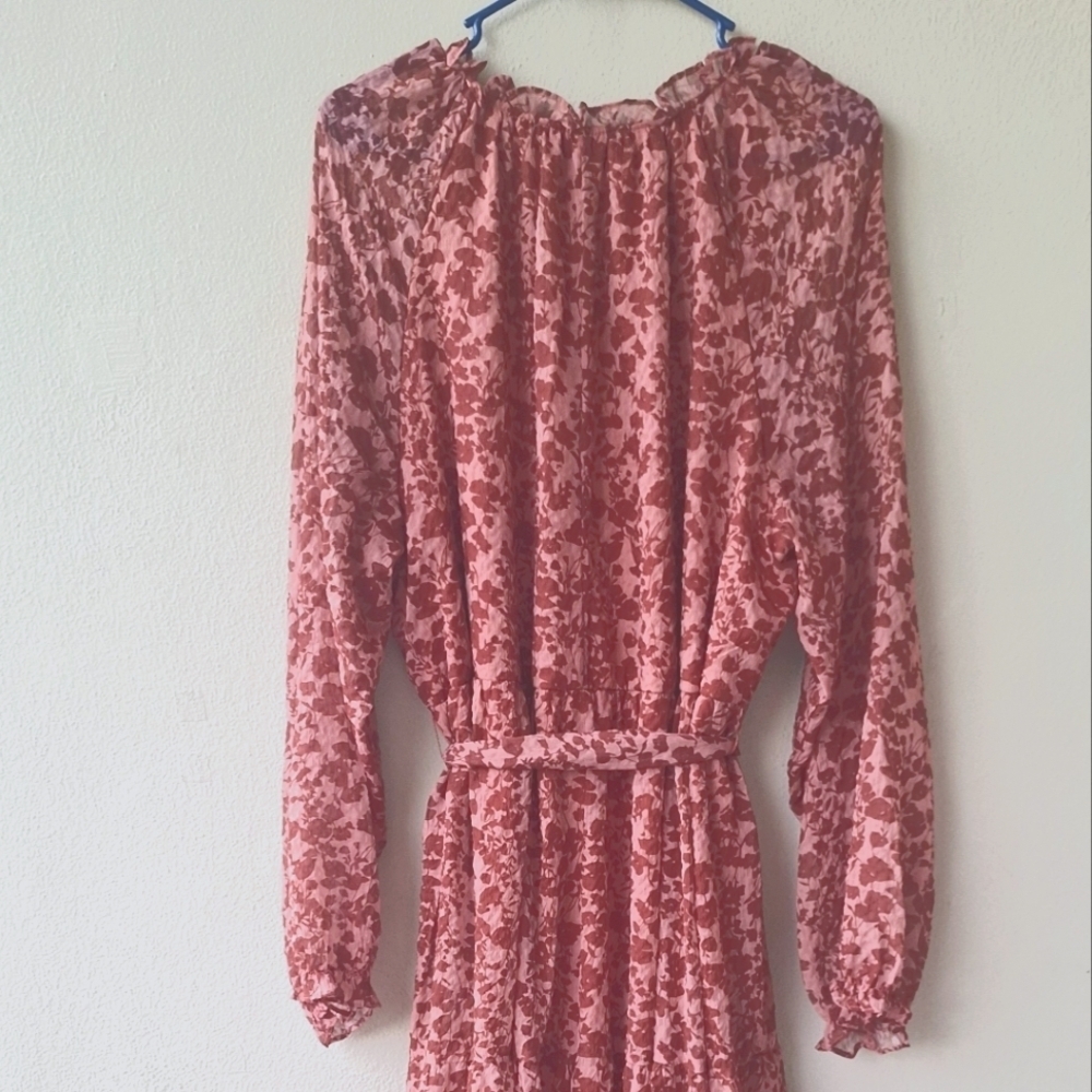 Laurel Gray Floral Long Sleeve Ruffle  Women's Maxi Dress Size XL - Picture 8 of 9